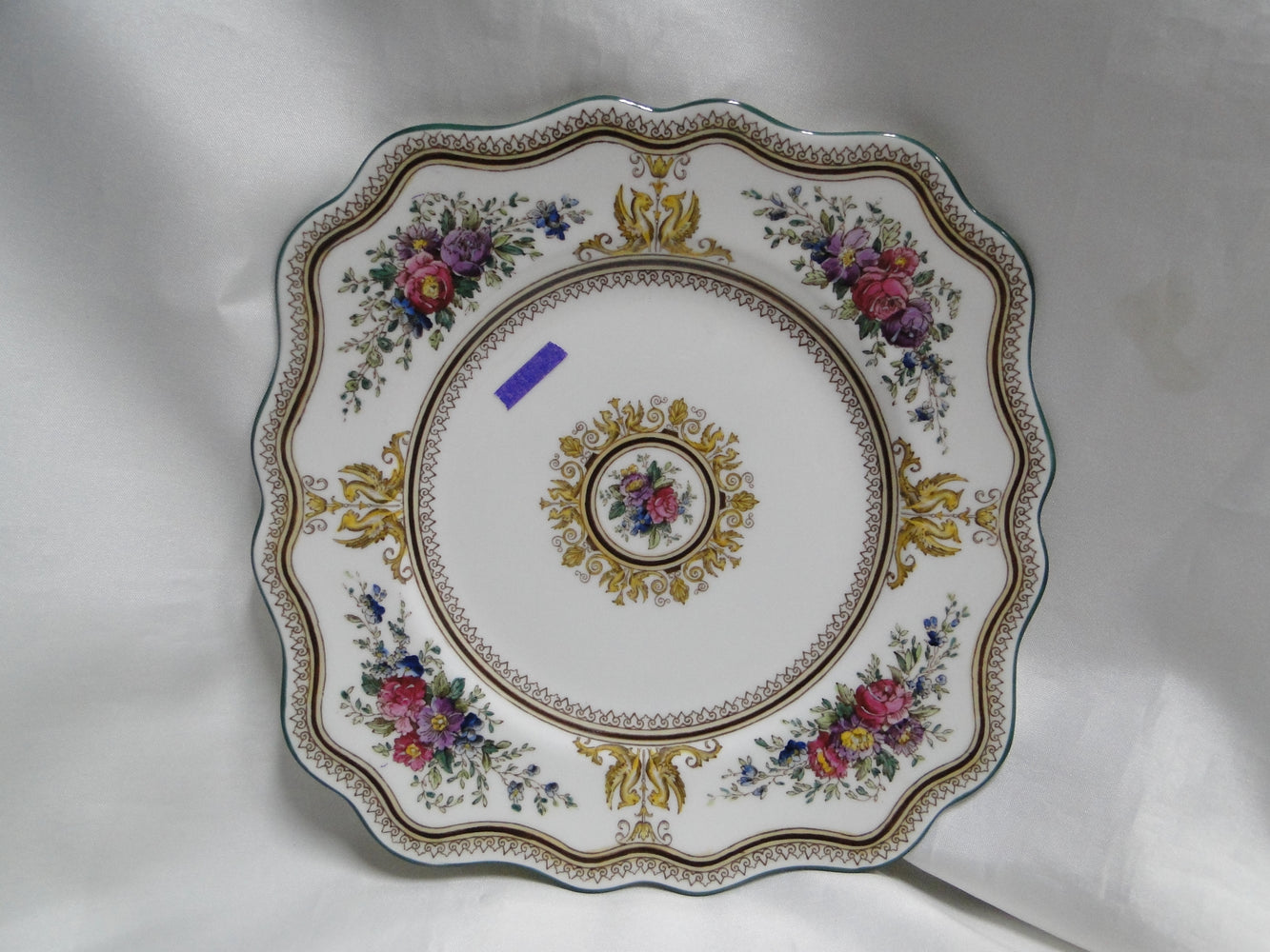Wedgwood Columbia, White, Medallion, Green Trim: Square Salad Plate 8.25", As Is