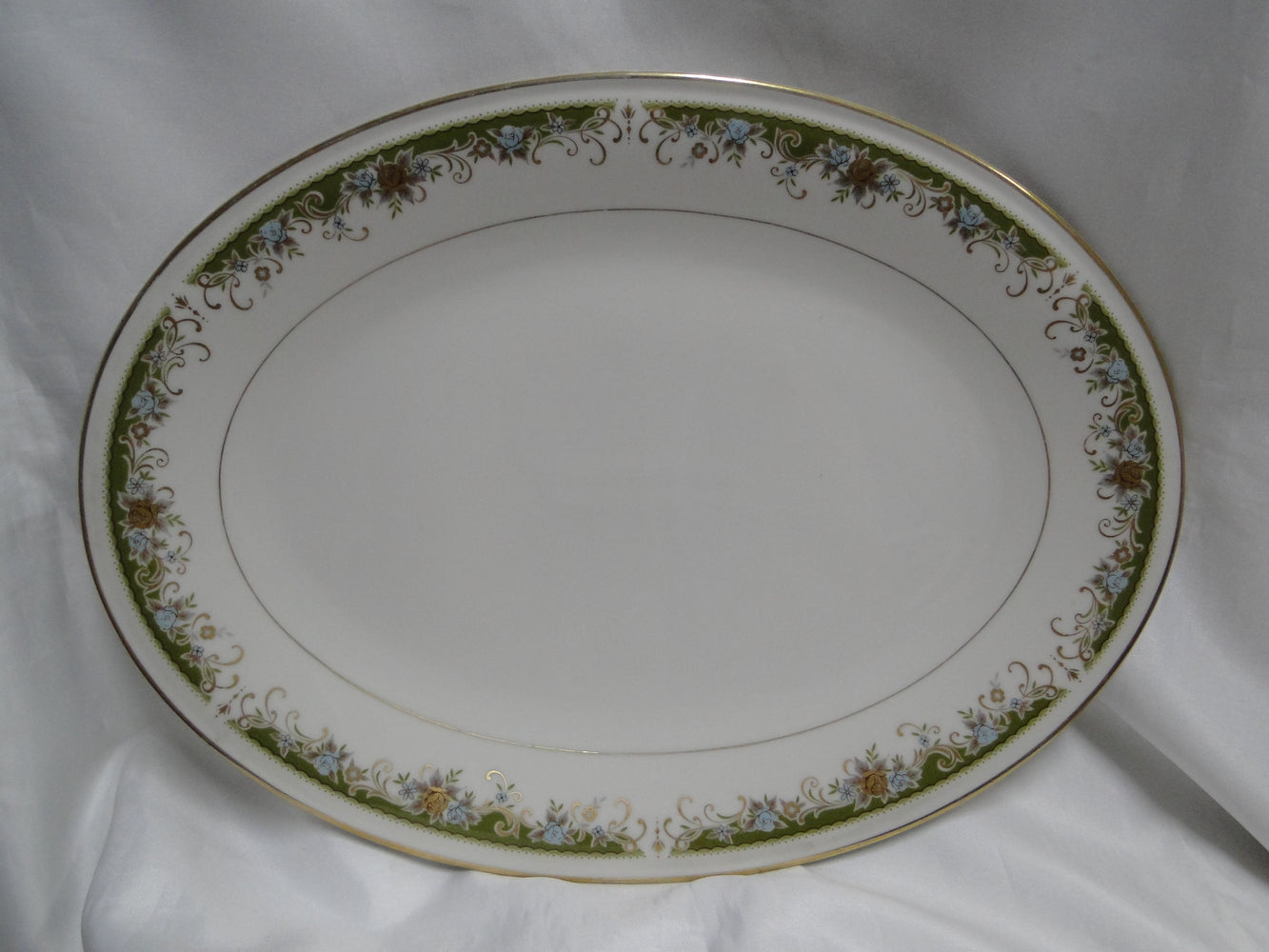 Mikasa Greendale, Green Band, Roses: Oval Serving Platter, 14 1/8" x 10 1/2"
