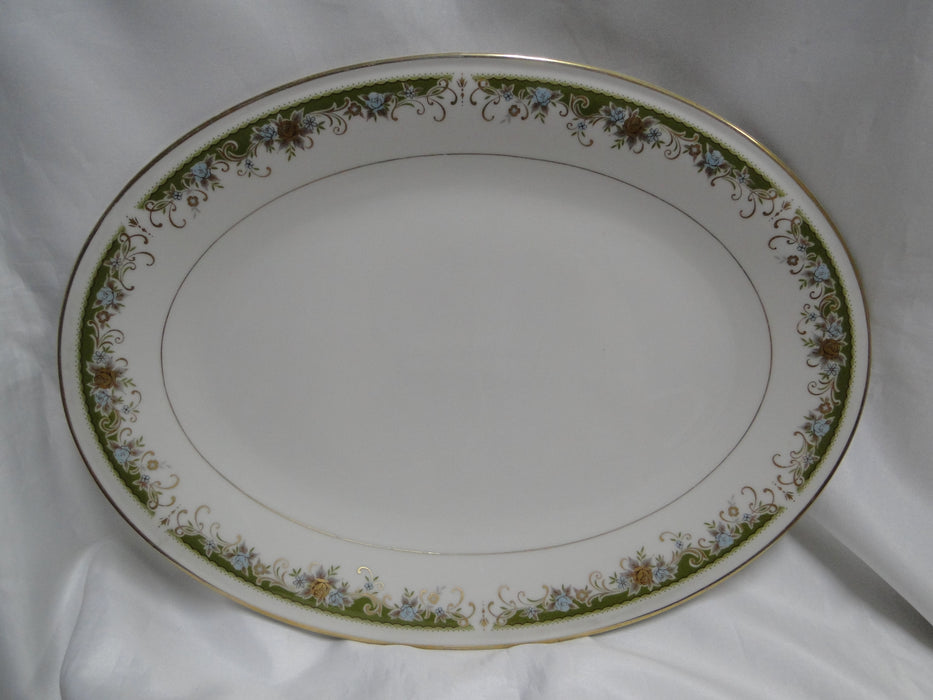Mikasa Greendale, Green Band, Roses: Oval Serving Platter, 14 1/8" x 10 1/2"