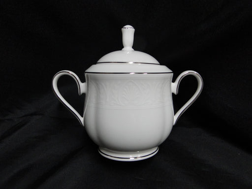 Lenox Hannah Platinum, White Design: Sugar Bowl & Lid, 5" Tall