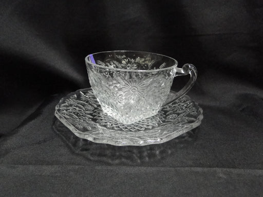 Indiana Glass Pineapple & Floral Clear: Cup & Saucer Set (s), 2 3/8" Tall, As Is
