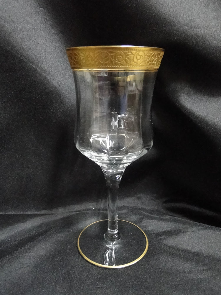Tiffin Rambler Rose, #14188, Encrusted Gold Band: Water or Wine Goblet, 7 1/4"