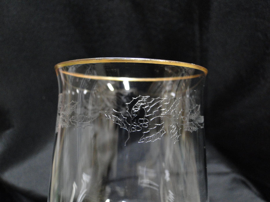 Lenox Holiday Crystal, Older, Etched Holly: Water or Wine Goblet, 7 1/8", Wear