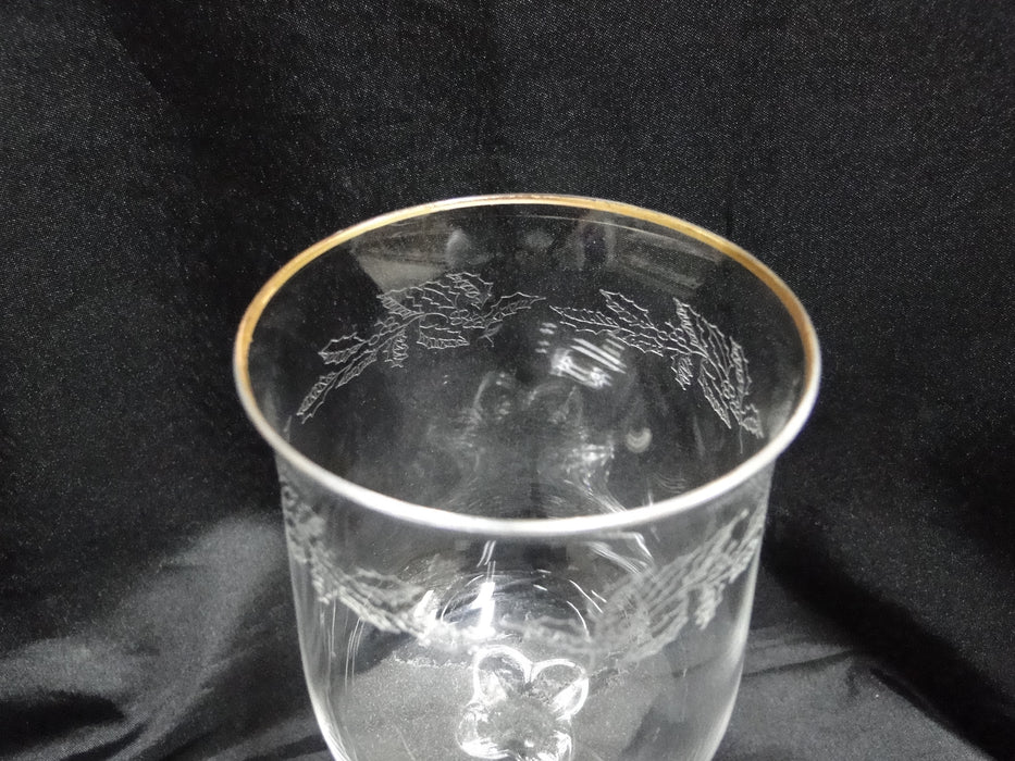 Lenox Holiday Crystal, Older, Etched Holly: Water or Wine Goblet, 7 1/8", Wear