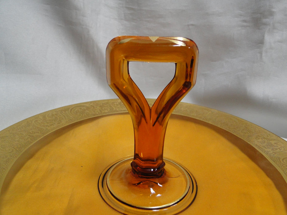 Cambridge Florentine Amber, Gold Encrusted: Round Tray w/ Center Handle, 10"