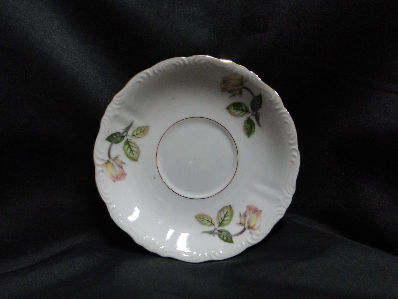 Ucagco Yellow Roses, Green Leaves, Embossed: 5 5/8" Saucer (s) Only, No Cup