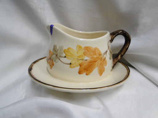 Franciscan October, USA, Fall Leaves: Gravy Bowl w/ Attached Plate, Crazing