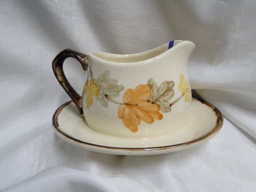Franciscan October, USA, Fall Leaves: Gravy Bowl w/ Attached Plate, Crazing