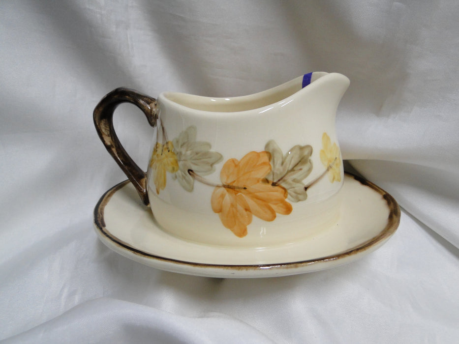 Franciscan October, USA, Fall Leaves: Gravy Bowl w/ Attached Plate, Crazing