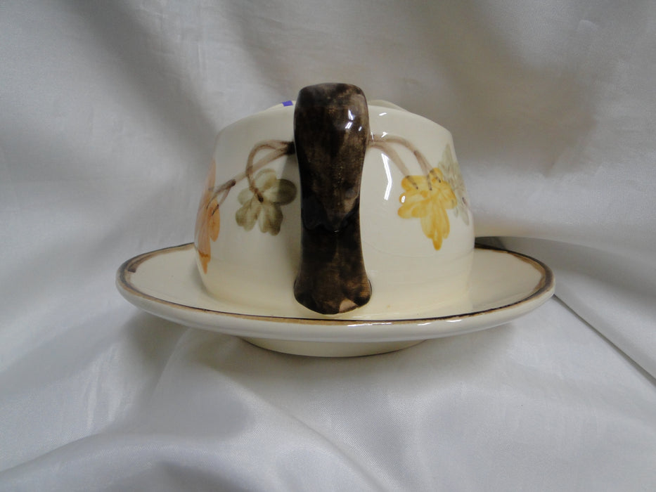 Franciscan October, USA, Fall Leaves: Gravy Bowl w/ Attached Plate, Crazing