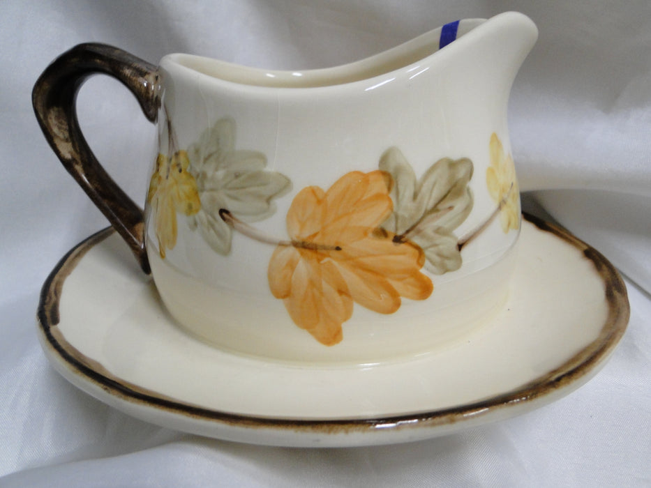 Franciscan October, USA, Fall Leaves: Gravy Bowl w/ Attached Plate, Crazing