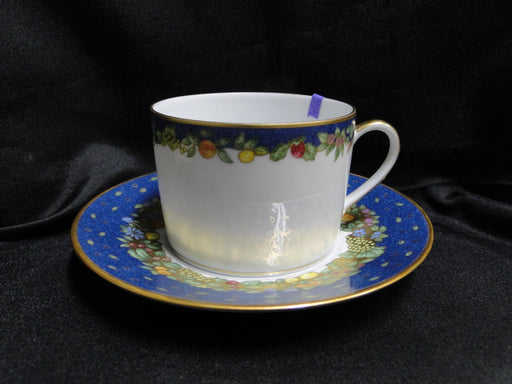 Bernardaud Frutti Fiori, Fruit, Flowers, Blue Rim: Cup & Saucer Set 2 1/8", Nick