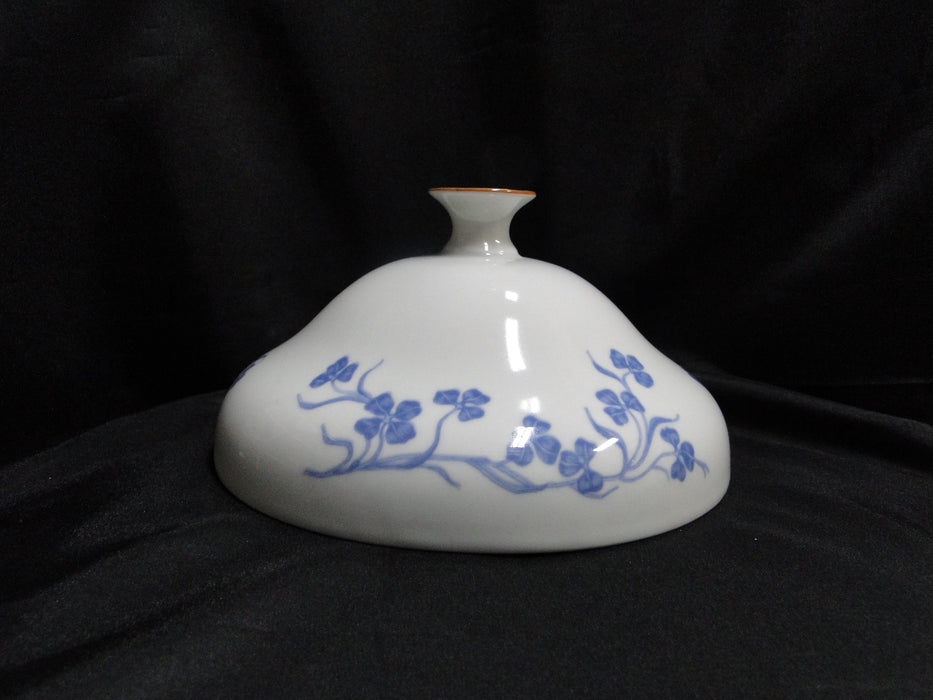 Porsgrund Norway Blue Flowers, Brown Trim: Round Serving Bowl & Lid, 9 3/4"