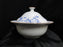 Porsgrund Norway Blue Flowers, Brown Trim: Round Serving Bowl & Lid, 9 3/4"