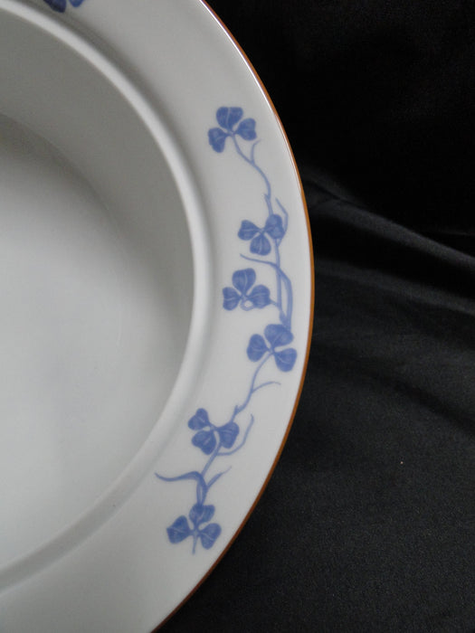 Porsgrund Norway Blue Flowers, Brown Trim: Round Serving Bowl & Lid, 9 3/4"