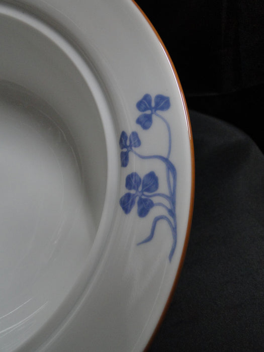 Porsgrund Norway Blue Flowers, Brown Trim: Round Serving Bowl & Lid, 9 3/4"