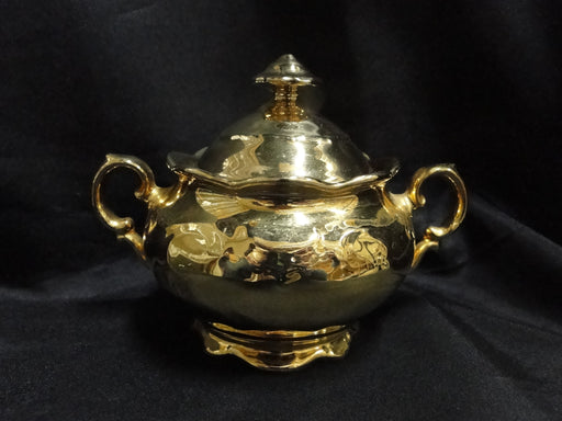 Germany White Inside w/ Gold Glaze Outside: Sugar Bowl & Lid, 4 1/2"