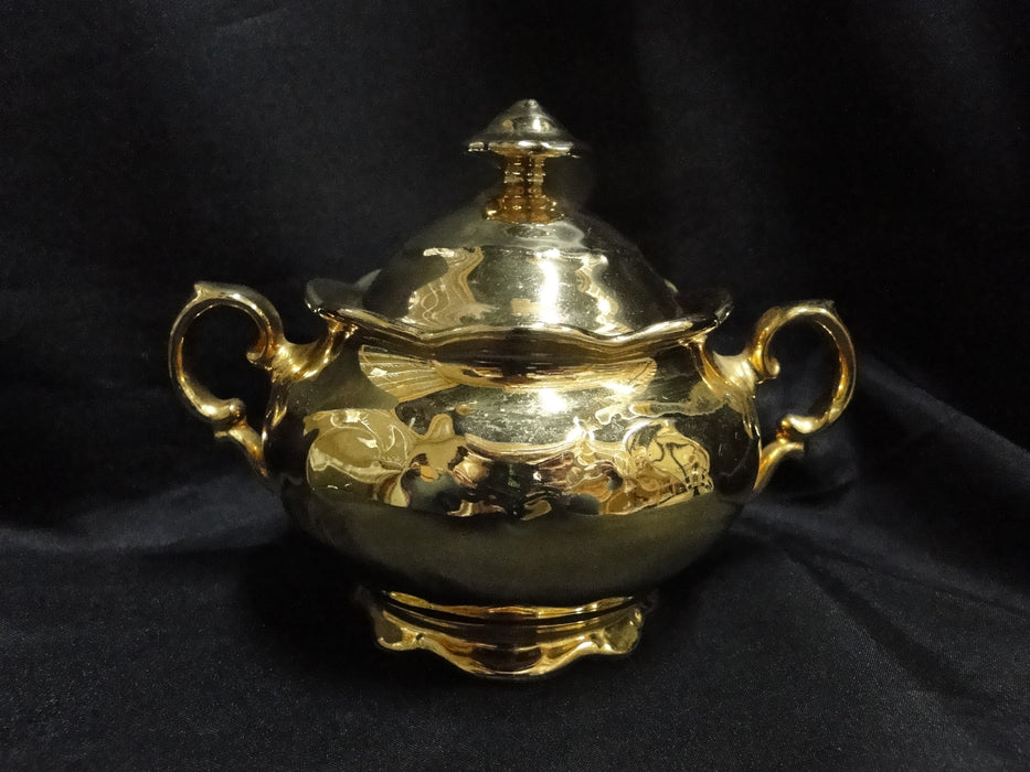 Germany White Inside w/ Gold Glaze Outside: Sugar Bowl & Lid, 4 1/2"