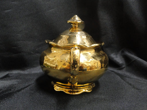 Germany White Inside w/ Gold Glaze Outside: Sugar Bowl & Lid, 4 1/2"