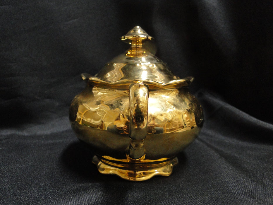 Germany White Inside w/ Gold Glaze Outside: Sugar Bowl & Lid, 4 1/2"