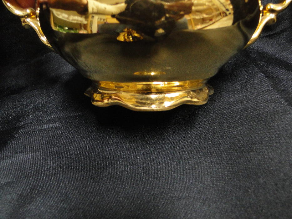 Germany White Inside w/ Gold Glaze Outside: Sugar Bowl & Lid, 4 1/2"