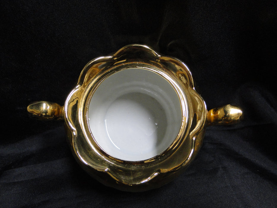 Germany White Inside w/ Gold Glaze Outside: Sugar Bowl & Lid, 4 1/2"