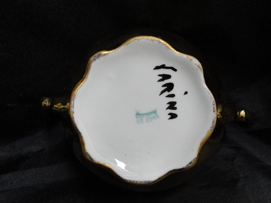 Germany White Inside w/ Gold Glaze Outside: Sugar Bowl & Lid, 4 1/2"