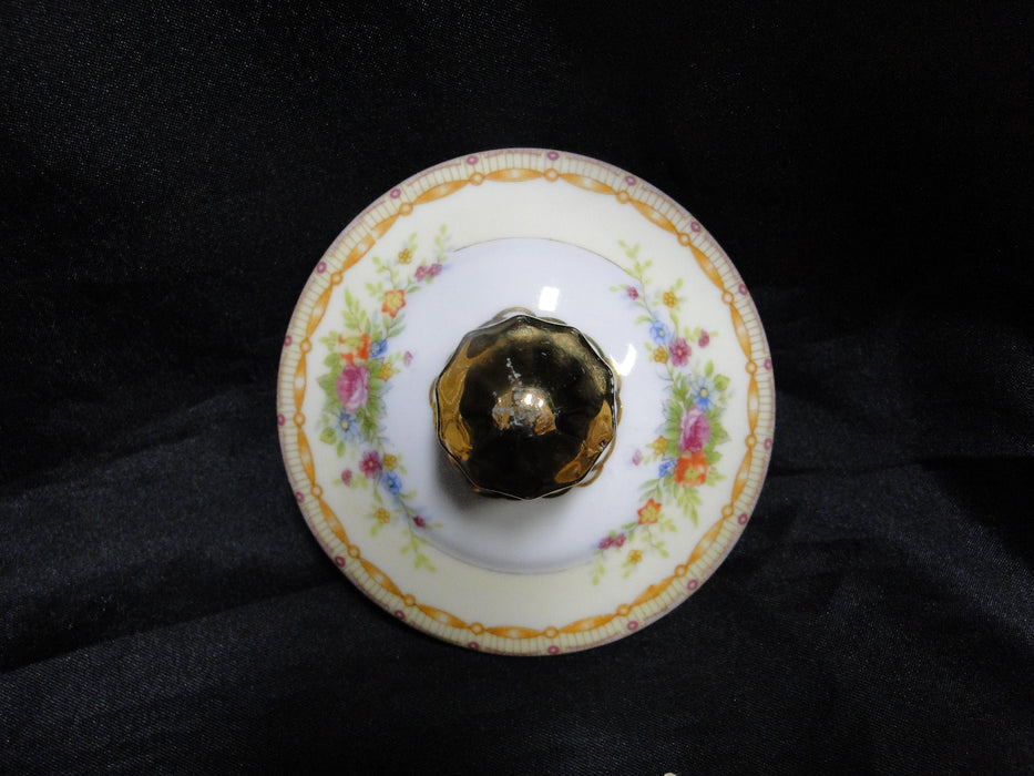 Gold China GOC10, Flowers, Tan & Purple Edge: Sugar Bowl & Lid, 4 5/8", As Is