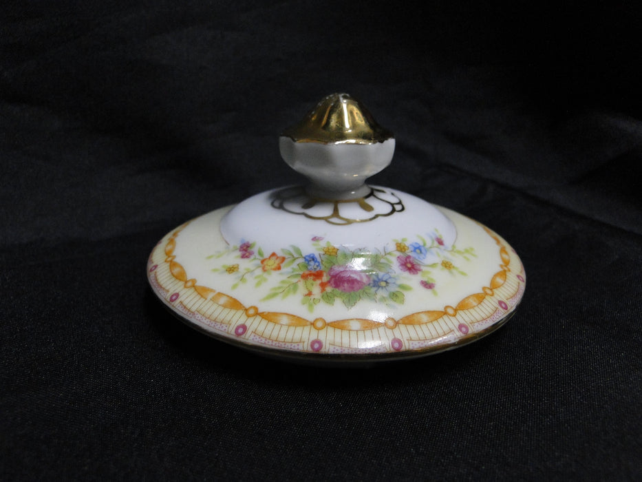 Gold China GOC10, Flowers, Tan & Purple Edge: Sugar Bowl & Lid, 4 5/8", As Is