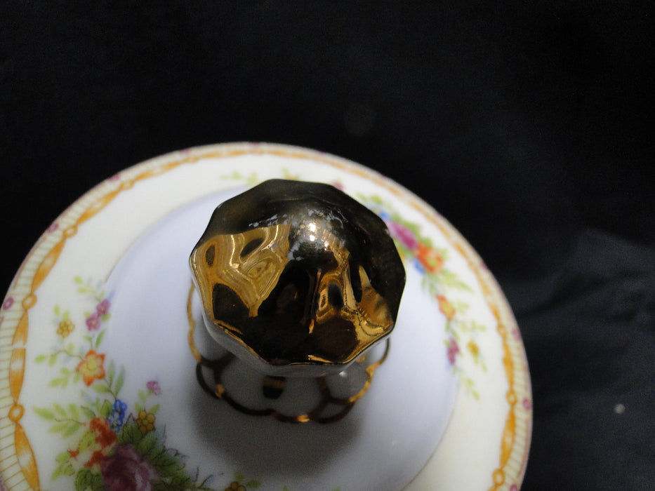 Gold China GOC10, Flowers, Tan & Purple Edge: Sugar Bowl & Lid, 4 5/8", As Is