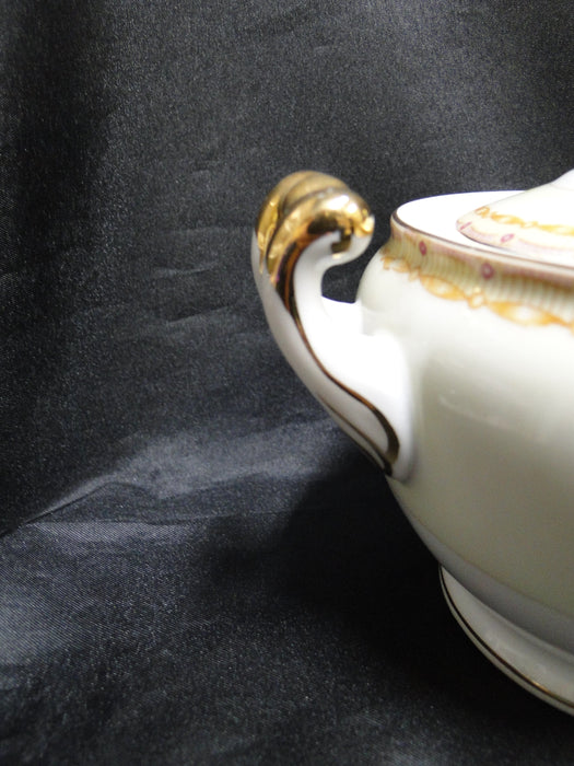 Gold China GOC10, Flowers, Tan & Purple Edge: Sugar Bowl & Lid, 4 5/8", As Is