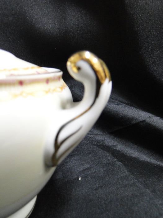 Gold China GOC10, Flowers, Tan & Purple Edge: Sugar Bowl & Lid, 4 5/8", As Is