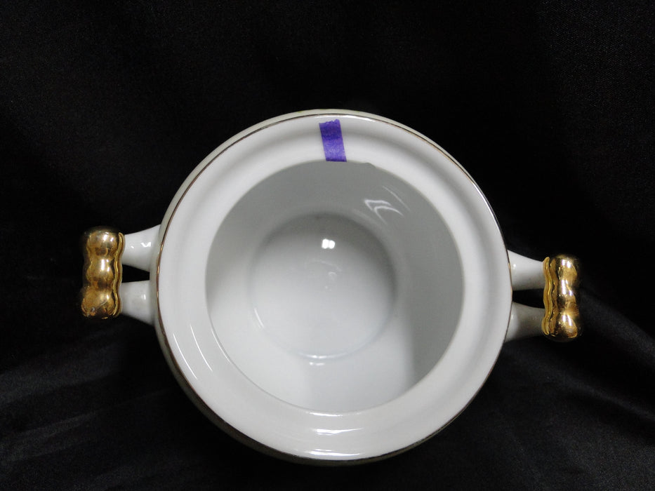 Gold China GOC10, Flowers, Tan & Purple Edge: Sugar Bowl & Lid, 4 5/8", As Is