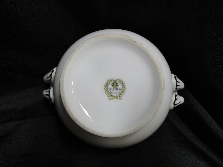 Gold China GOC10, Flowers, Tan & Purple Edge: Sugar Bowl & Lid, 4 5/8", As Is