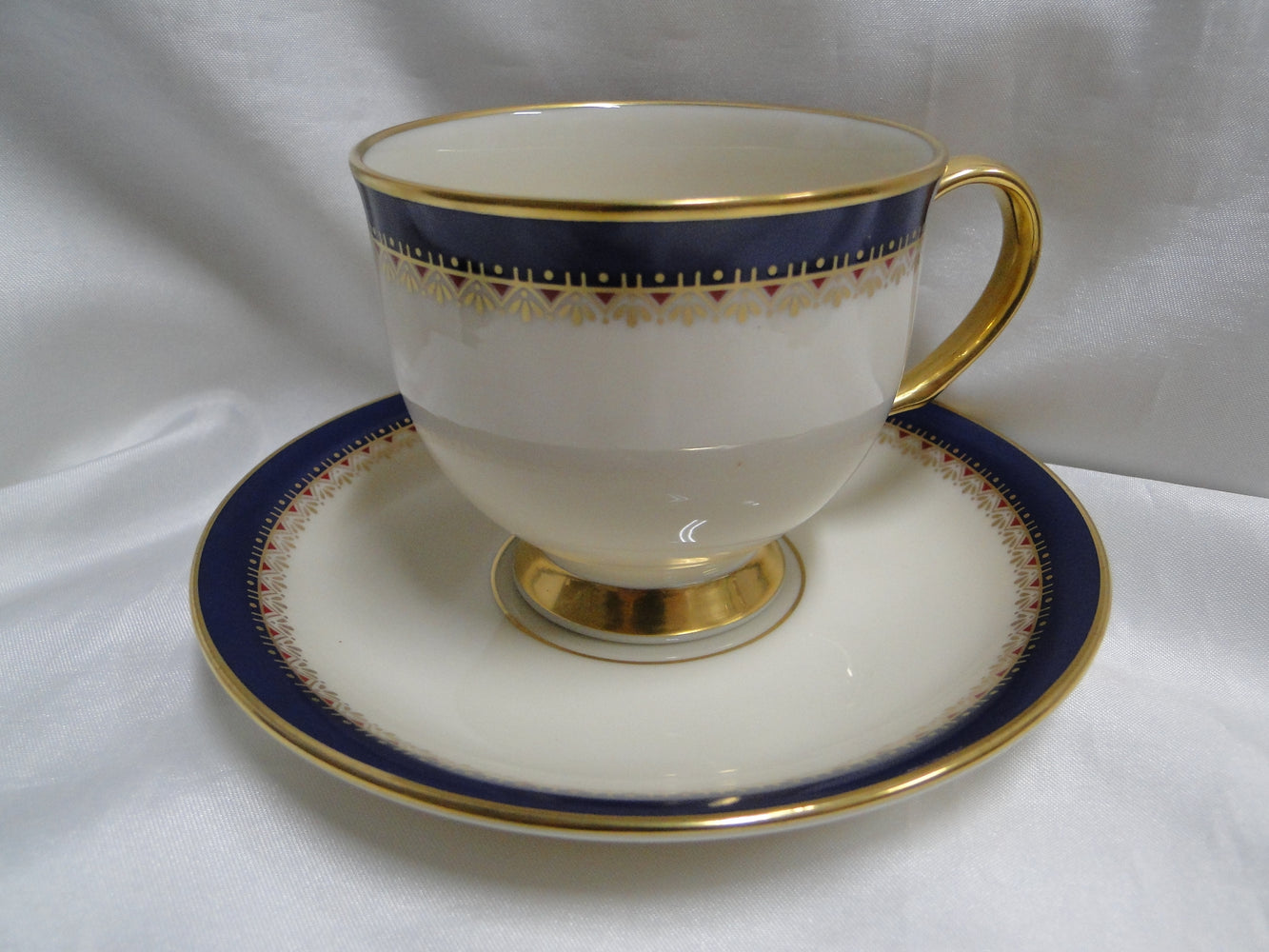 Lenox Jefferson, Blue Band, Red & Gold: Cup & Saucer Set (s), 2 7/8" Tall