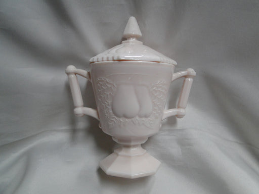 Jeannette Glass Shell Pink Milk Glass: Sugar Bowl & Lid, 6 3/4" Tall, Pears