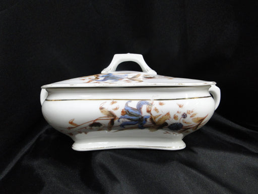 Marx & Gutherz 1537, Blue Flowers, Brown Leaves: Serving Bowl & Lid, As Is