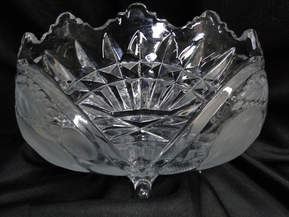 French Tazza, Etched Frosted Fruit: 3-Toed Serving Bowl, 8 3/4" x 5" Tall, As Is