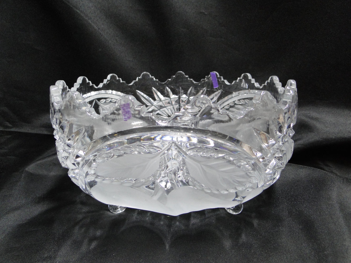 French Tazza, Etched Frosted Fruit: 3-Toed Serving Bowl, 8 3/4" x 5" Tall, As Is