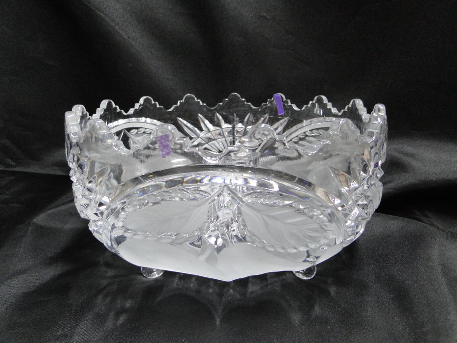 French Tazza, Etched Frosted Fruit: 3-Toed Serving Bowl, 8 3/4" x 5" Tall, As Is