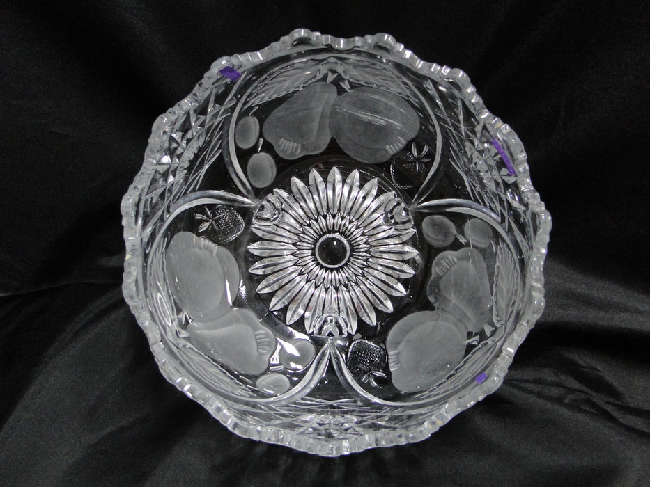 French Tazza, Etched Frosted Fruit: 3-Toed Serving Bowl, 8 3/4" x 5" Tall, As Is