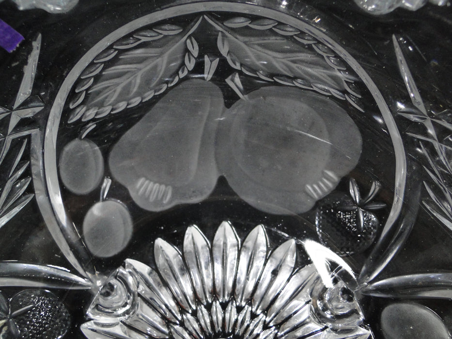 French Tazza, Etched Frosted Fruit: 3-Toed Serving Bowl, 8 3/4" x 5" Tall, As Is
