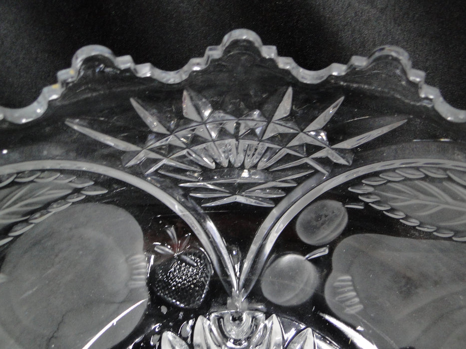 French Tazza, Etched Frosted Fruit: 3-Toed Serving Bowl, 8 3/4" x 5" Tall, As Is