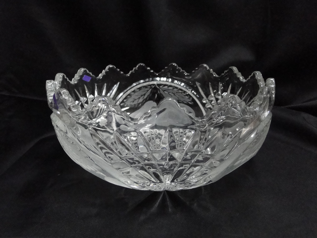 French Tazza, Fruit, Etched: Round Serving Bowl, 8 1/2" x 3 3/4" Tall, As Is