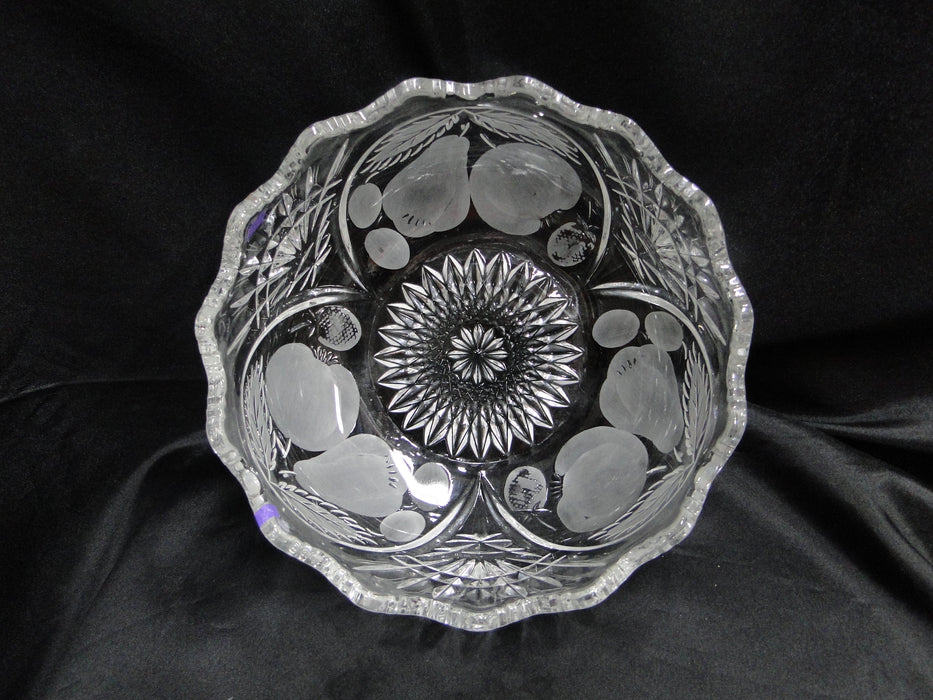 French Tazza, Fruit, Etched: Round Serving Bowl, 8 1/2" x 3 3/4" Tall, As Is
