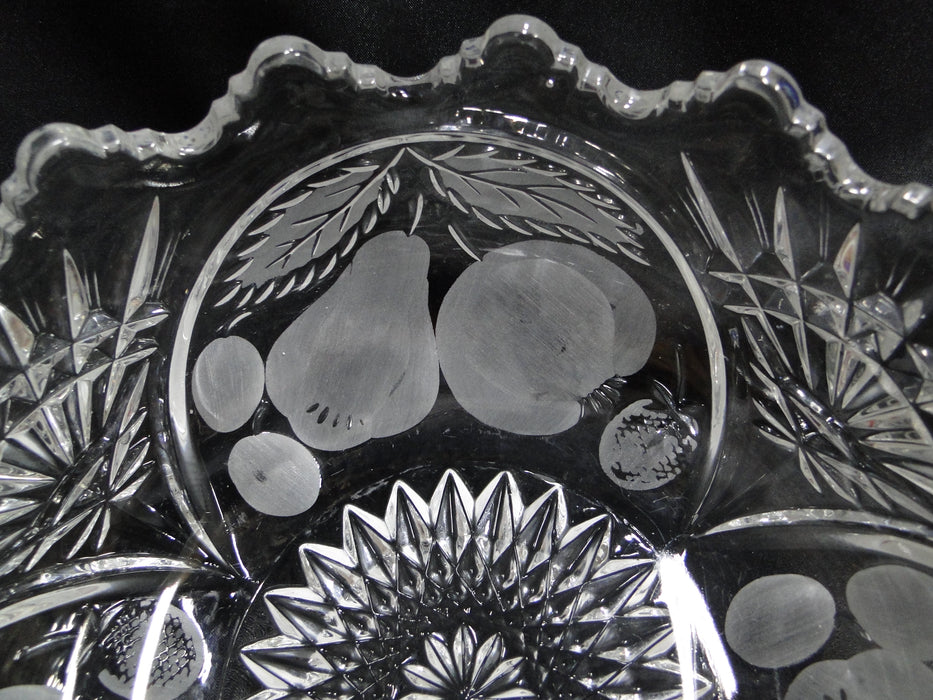 French Tazza, Fruit, Etched: Round Serving Bowl, 8 1/2" x 3 3/4" Tall, As Is