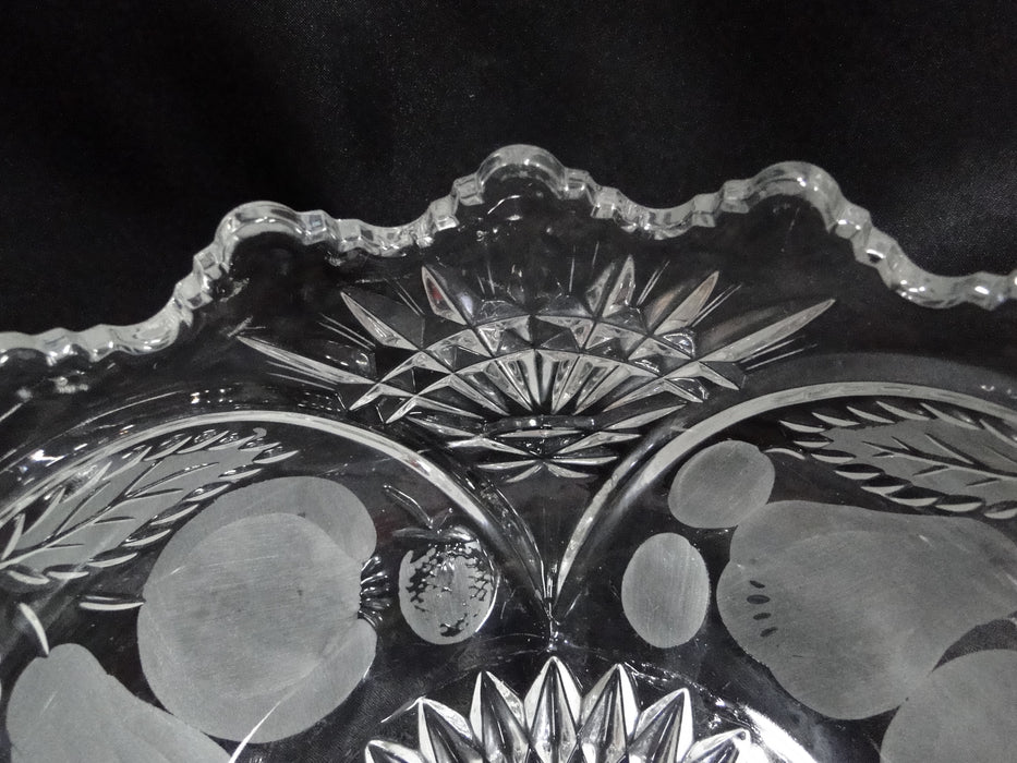 French Tazza, Fruit, Etched: Round Serving Bowl, 8 1/2" x 3 3/4" Tall, As Is