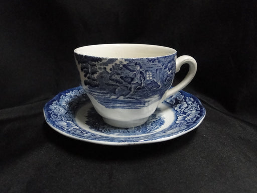 Staffordshire Liberty Blue, Blue & White Scene: Cup & Saucer Set, 2 5/8" Crazing