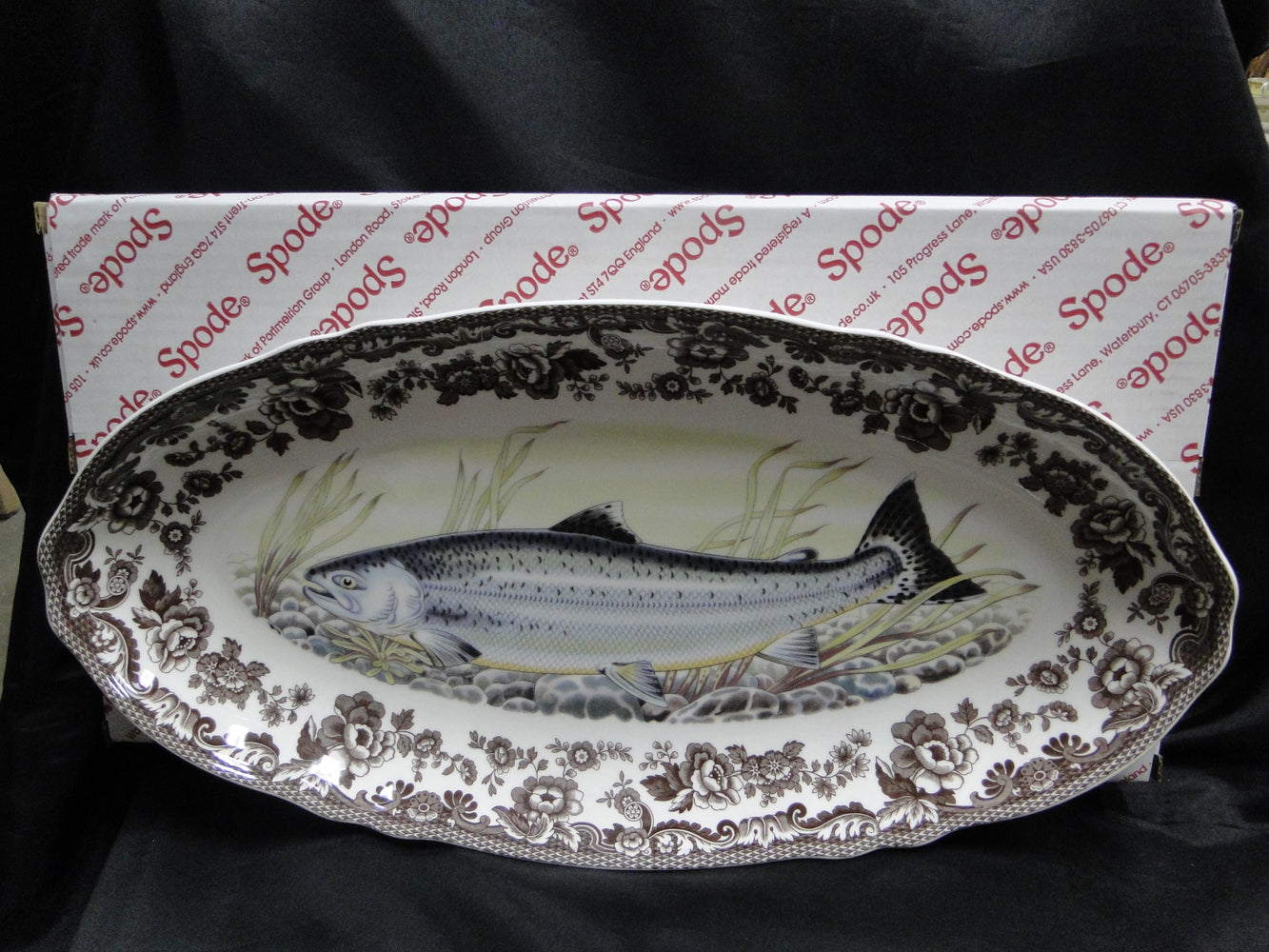 Spode Woodland King Salmon Fish: NEW Oval Platter, 18 1/2", Box