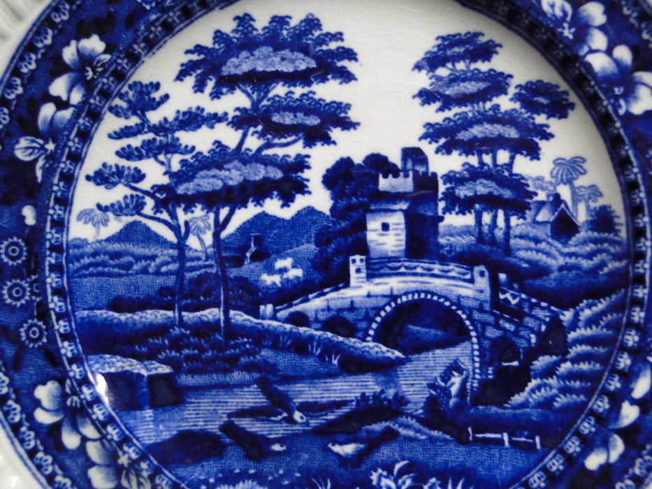 Copeland Spode's Tower Blue: Blue Flowers & Scene: Bread Plate, 5 1/2", Crazing